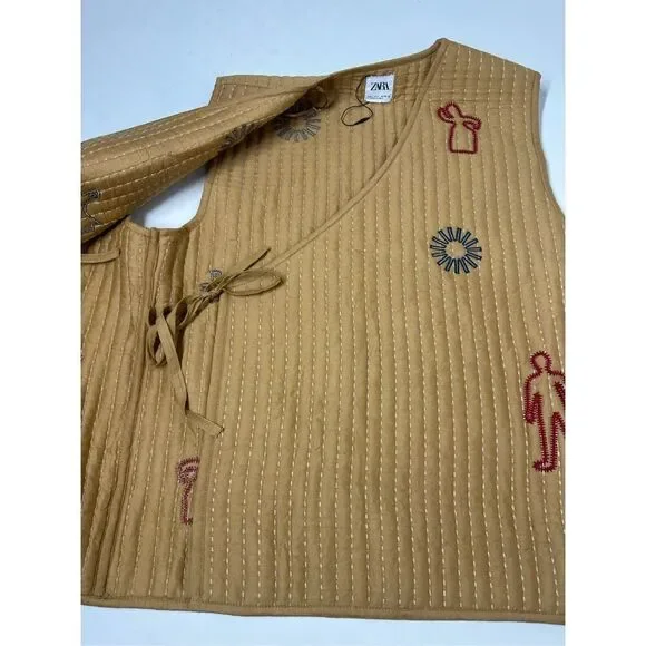 NWOT Zara Embroidered Quilted Vest Size L - Picture 10 of 13